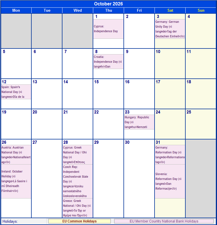 October 2026 EU Calendar With Holidays For Printing image Format 