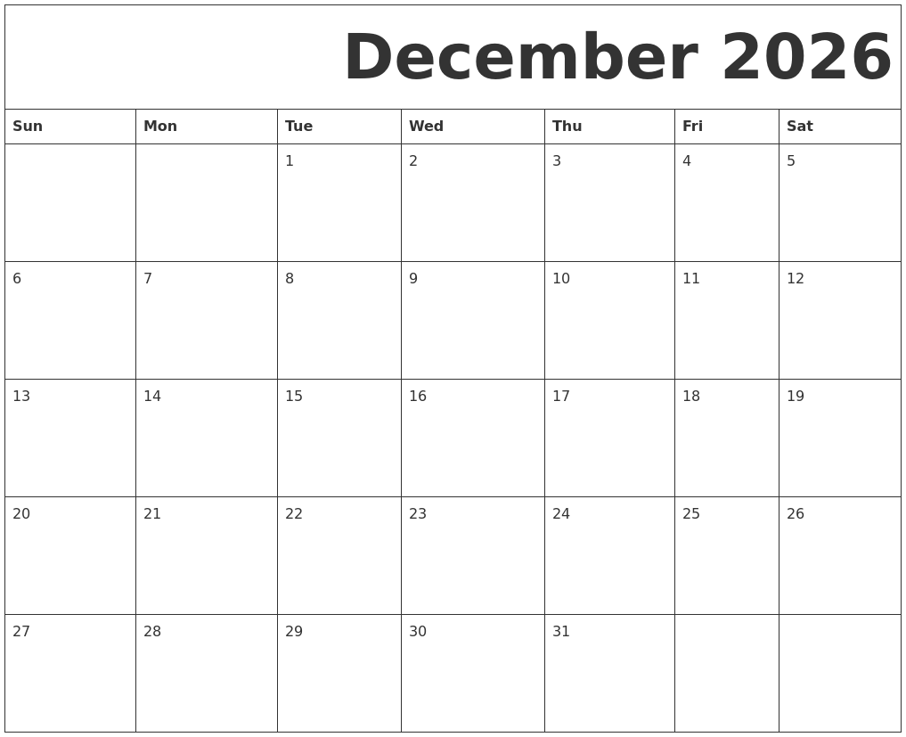 October 2026 Printable Calendar