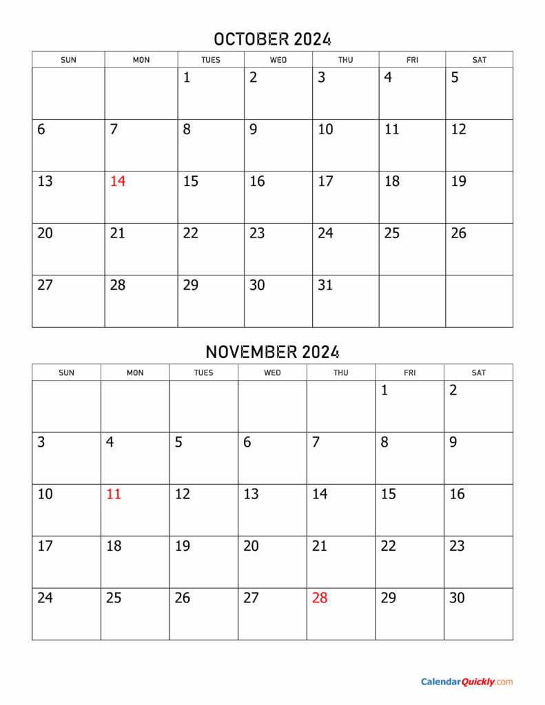 October Nov Dec 2024 Calendar Printable Free Maggi Wilhelmina