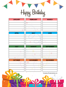Printable Birthday Calendar Free Printable Templates