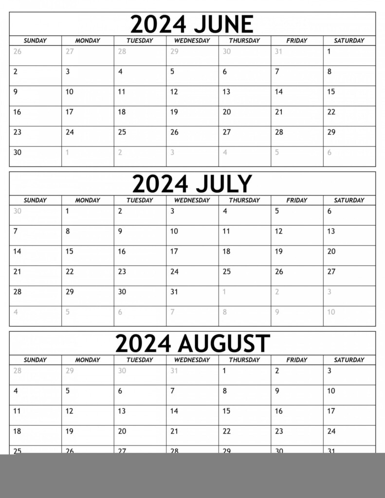 Printable Calendar June July August 2024 Jemmy Dianemarie