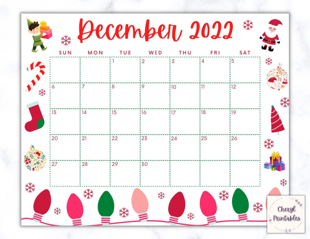 Printable December Calendar 2024 Christmas Calendar Holiday Calendar 