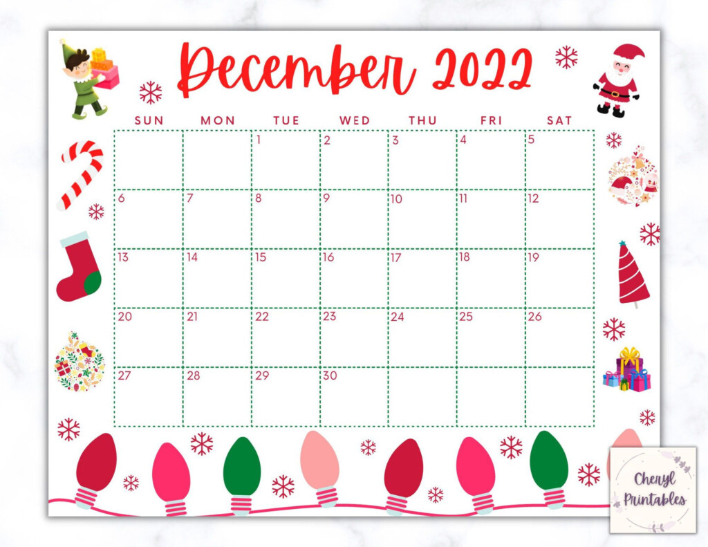 Printable December Calendar 2024 Christmas Calendar Holiday Calendar 