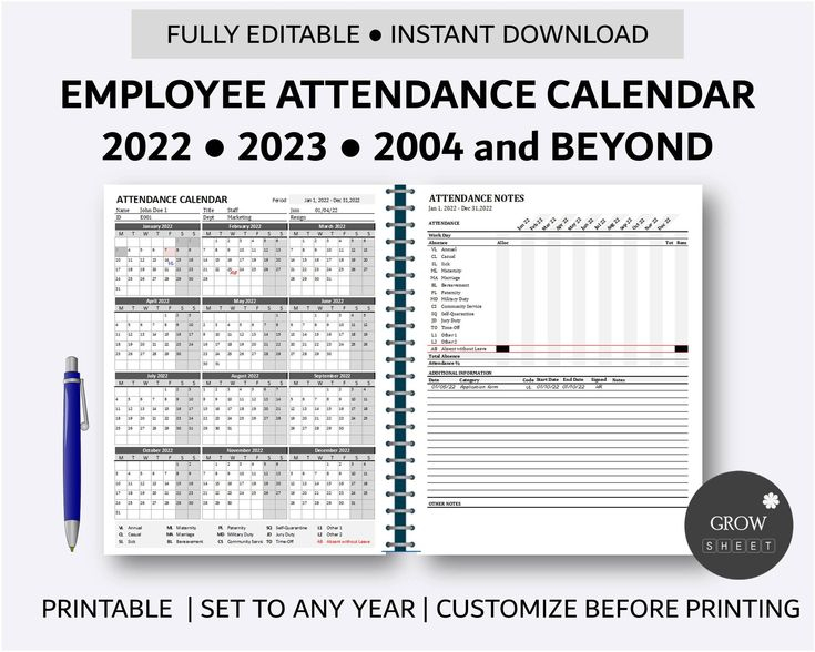 Printable Employee Attendance Calendar Custom Attendance Calendar 2024 
