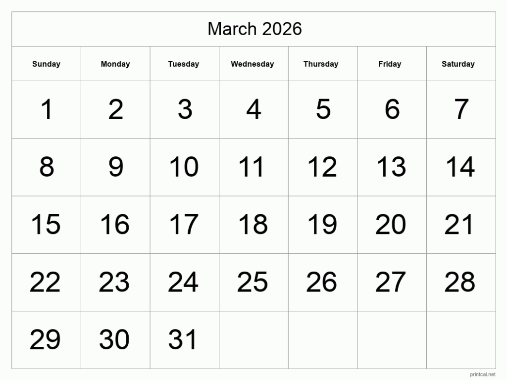 Printable March 2026 Calendar Free Printable Calendars