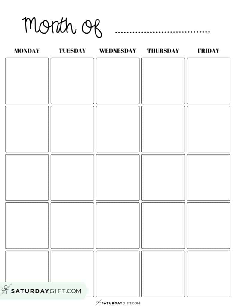 Printable Monday Through Friday Calendar Bili Mariya