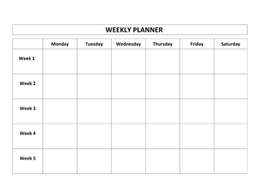 Printable Weekly Calendar Monday Thru Friday Example Calendar Printable