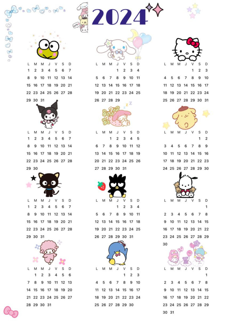 Sanrio Calendar 2024 Printable Calendar 2024 Printable Calendar 2025
