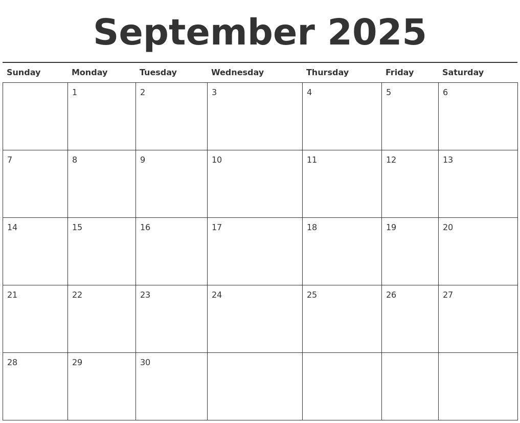 September 2025 Calendar Printable