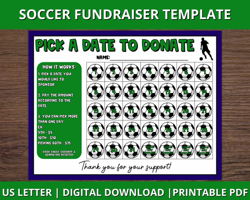 Soccer Calendar Fundraiser Pick A Date To Donate Printable Soccer 