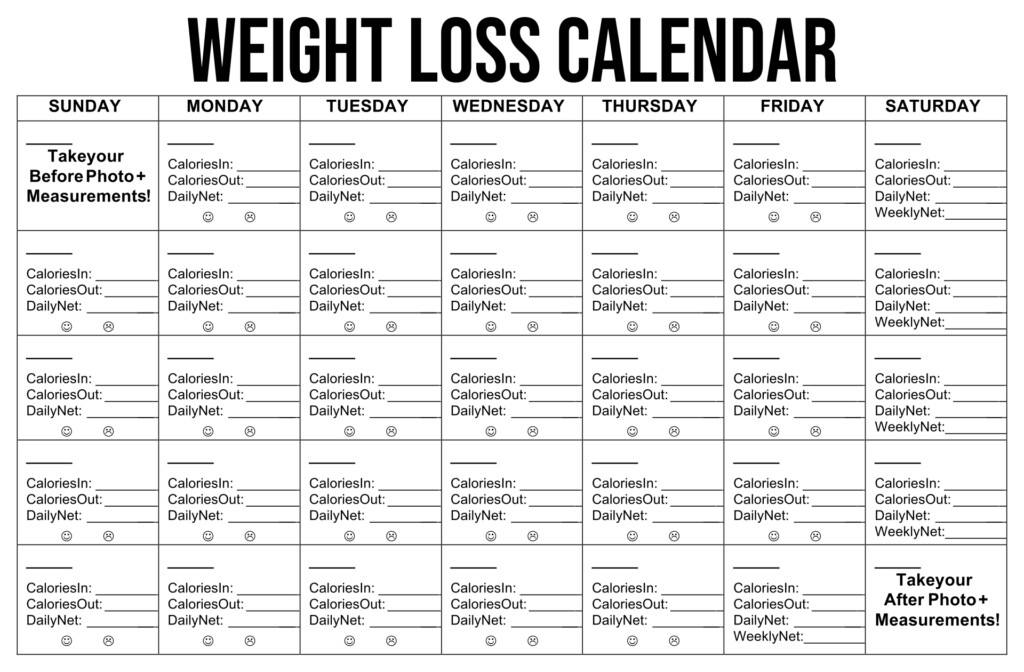 Weight Loss Calendar Printable Yetty Katharyn