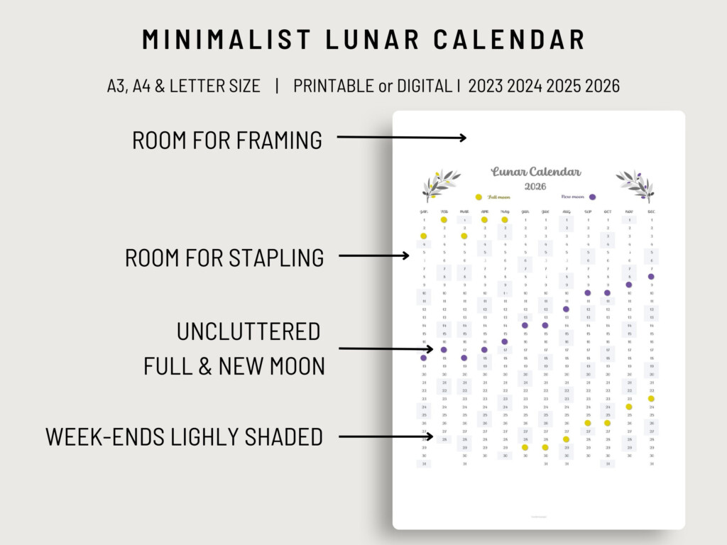 2023 2026 Full Moon Calendar New Moon And Quarters Phases Minimalist 
