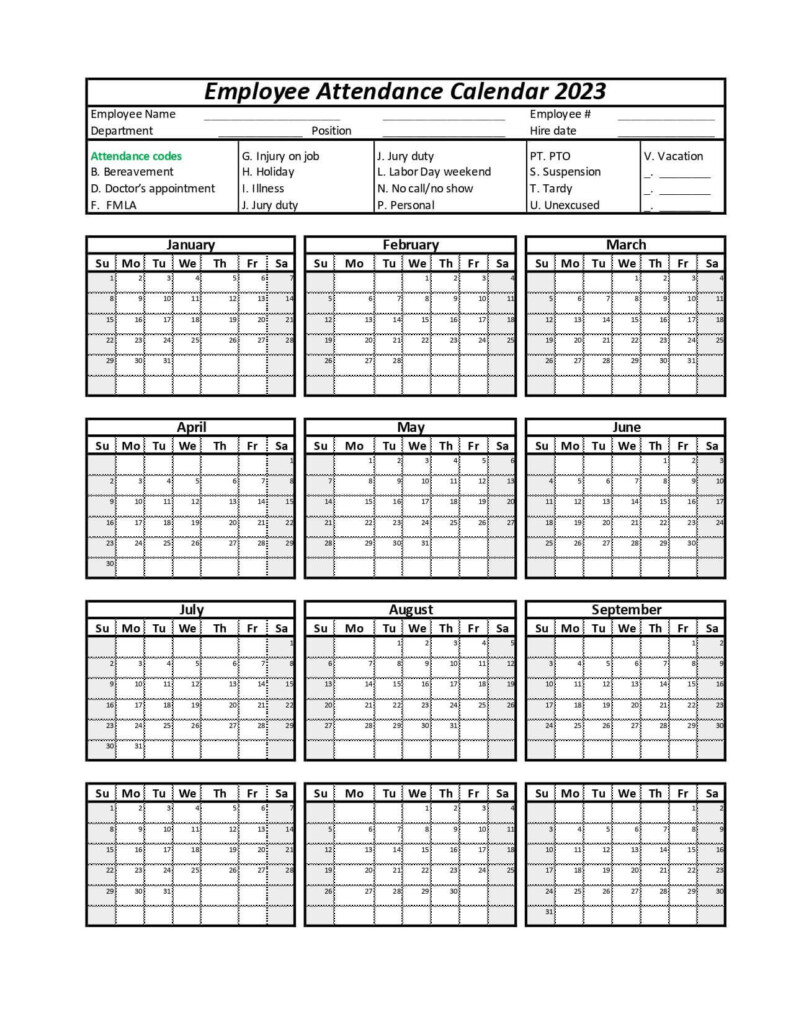 2025 Attendance Calendar Printable Calendar 2025