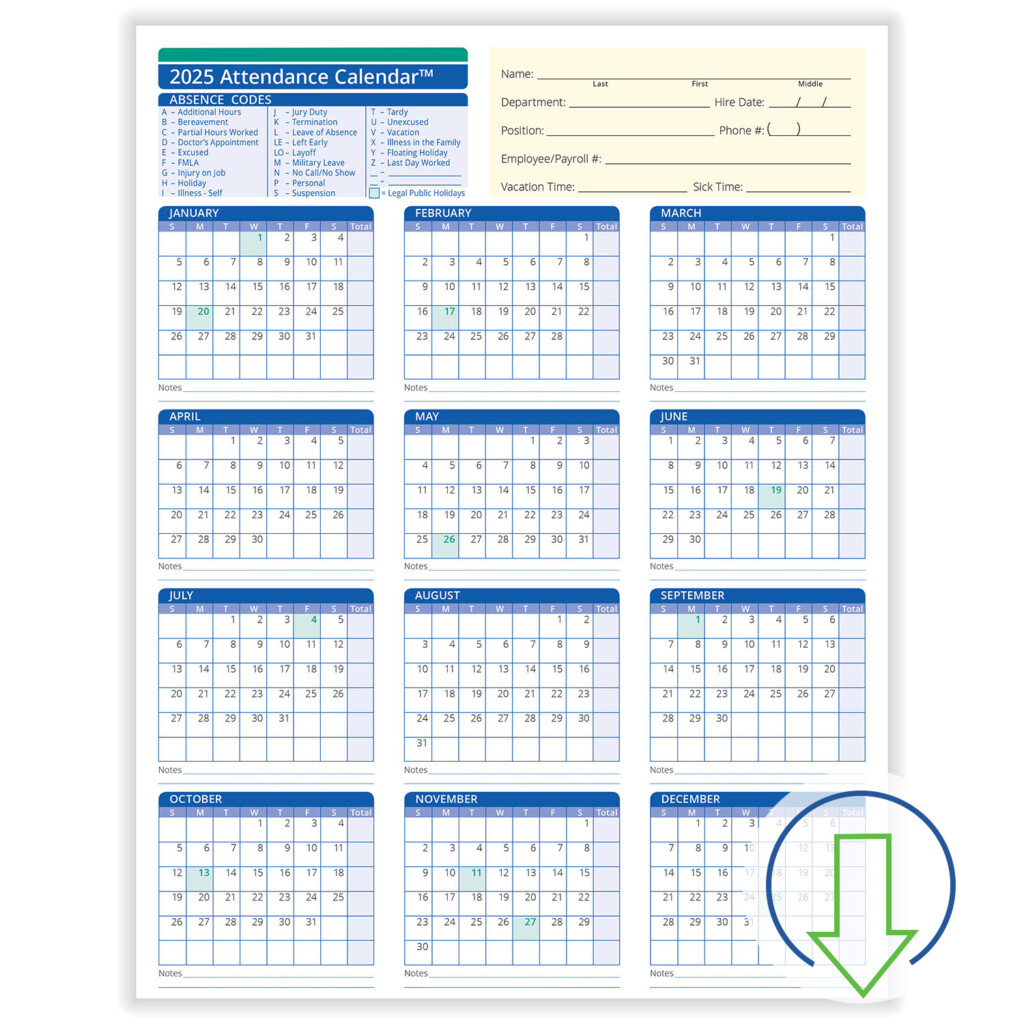 2025 Attendance Calendar Printable Free Printable Calendar 2025