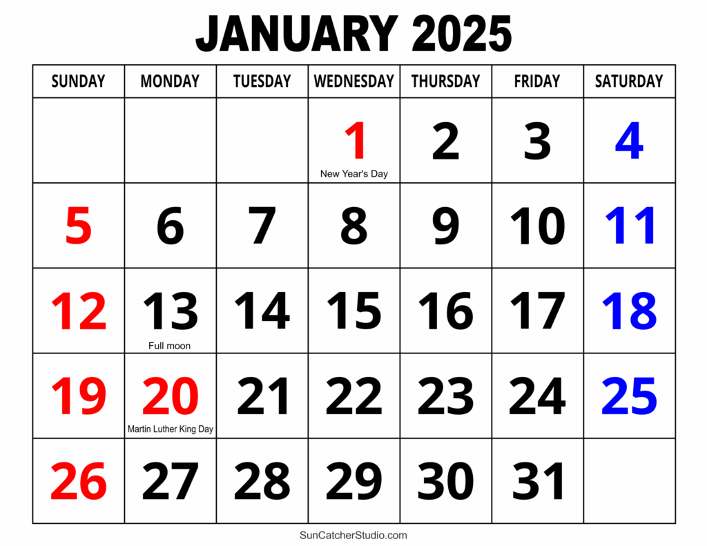 2025 January Calendar To Print Printable Calendar 2025 Adam S Thorsen