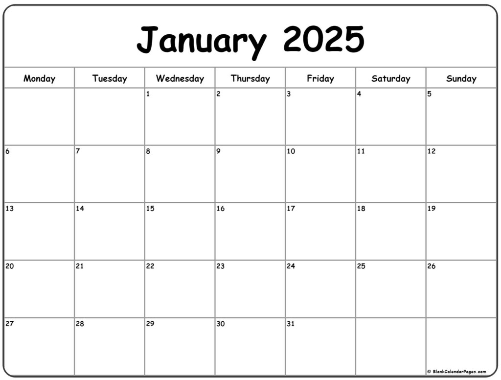 2025 Monthly Calendar Printable Monday Start Doreen Nolana