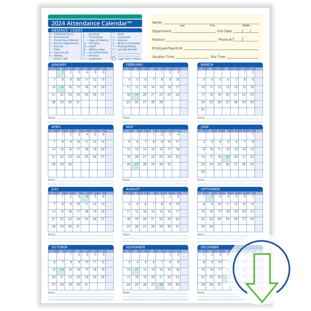 2025 Printable Attendance Calendar White Sacha