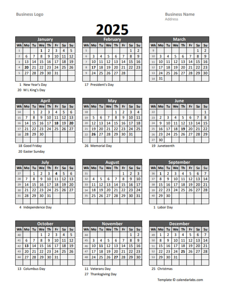 2025 Yearly Calendar With Week Numbers Printable Gary Perkins