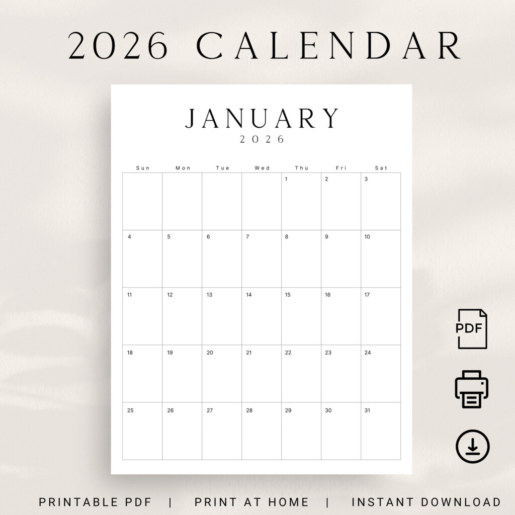 2026 Printable Calendar 2026 Planner Vertical Calendar Portrait Luxe 
