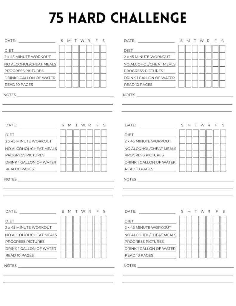 75 Hard Free Printable Challenge Tracker