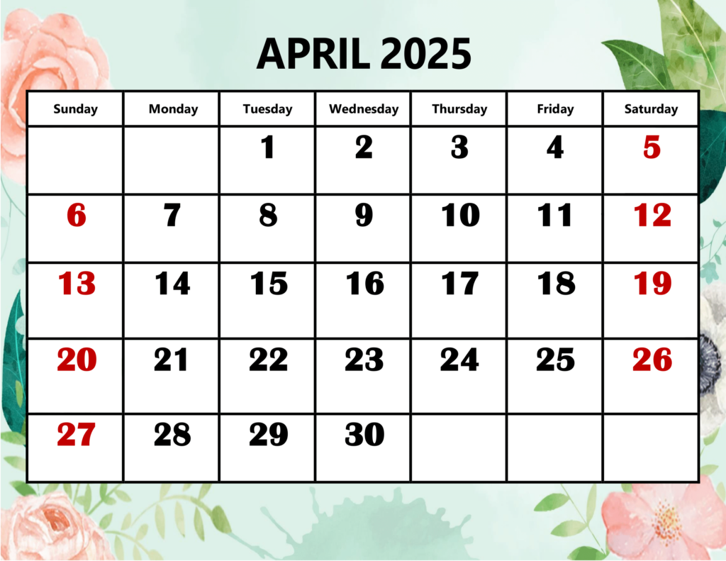 April 2025 Calendar Printable PDF Template With Holidays