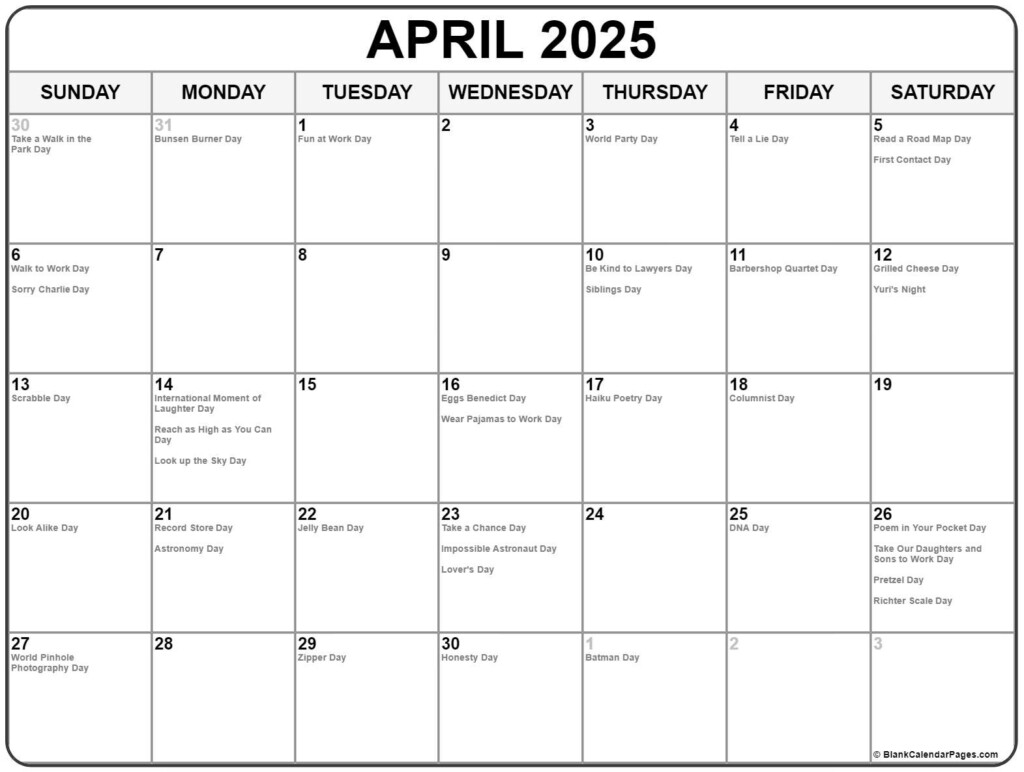 April 2025 Printable Calendar With Holidays 2025 Unbelievable Jack A 