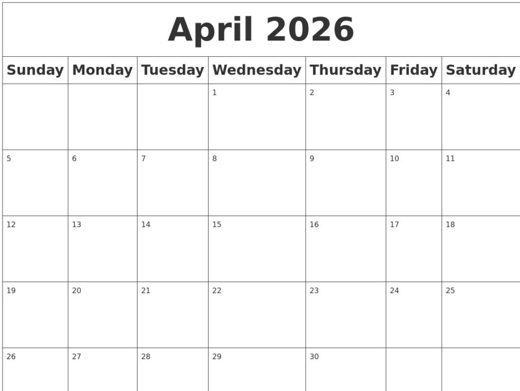 April 2026 Blank Calendar