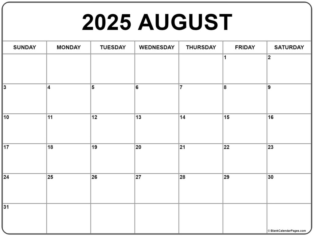 August Calendar Printable 2025 Cora Harper