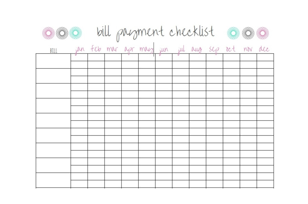 Bill Payment Calendar Template Printable