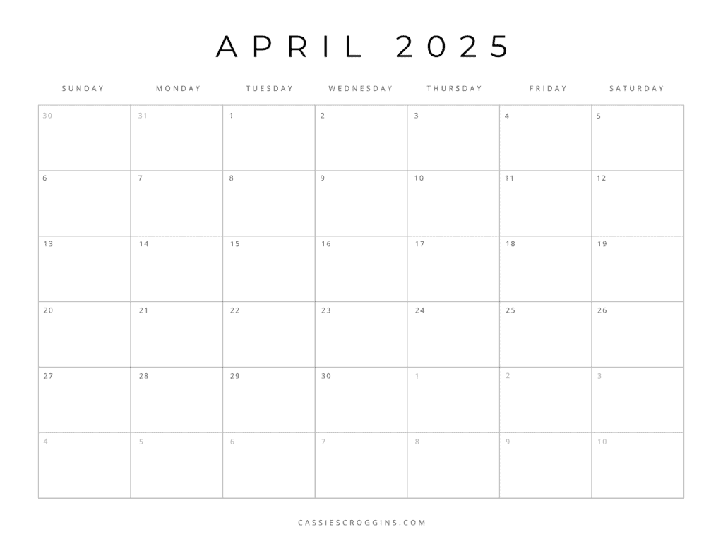 Blank 2025 April Calendar