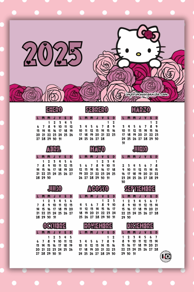 Calendario 2025 Hello Kitty Rosas En PDF Gratis Hello Kitty School 