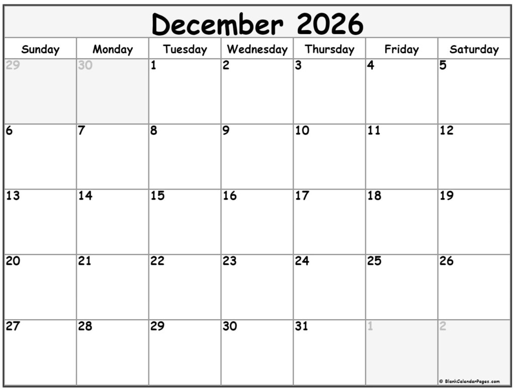 December 2026 Calendar Free Printable Calendars