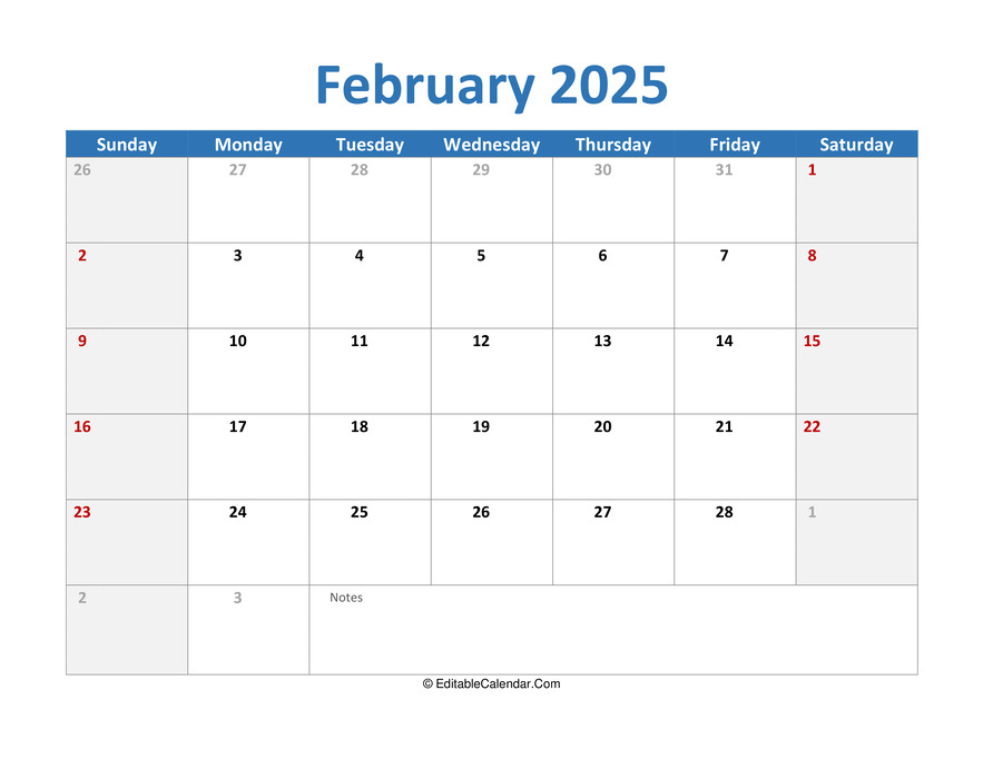 Download 2025 Printable Calendar February PDF Version 