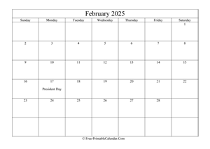 February 2025 Calendar Vertical Layout 