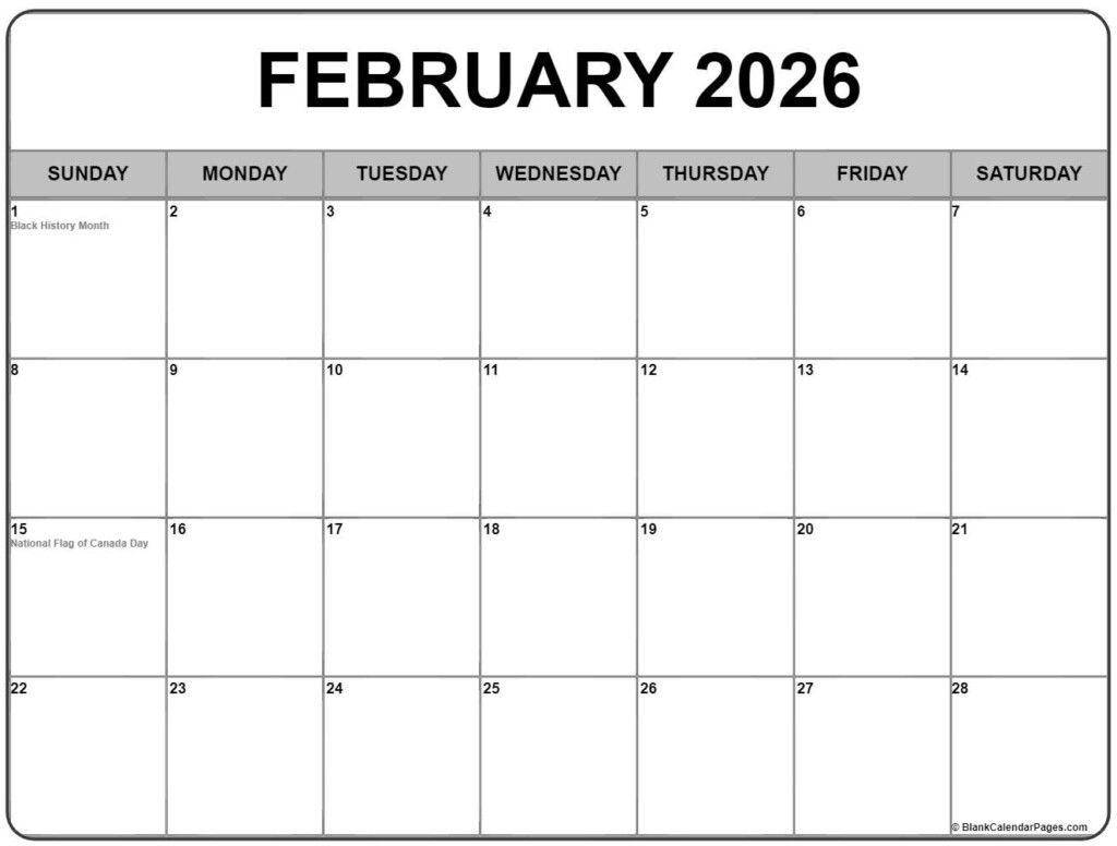 February 2026 With Holidays Calendar