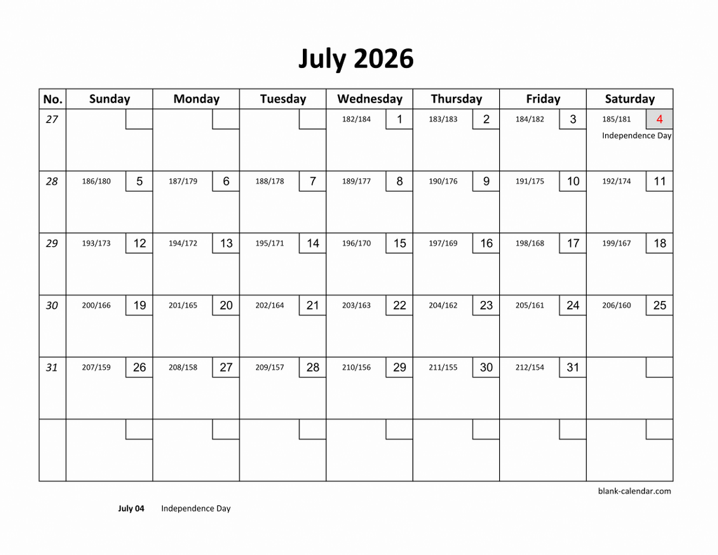 Free Download Printable July 2026 Calendar With Check Boxes