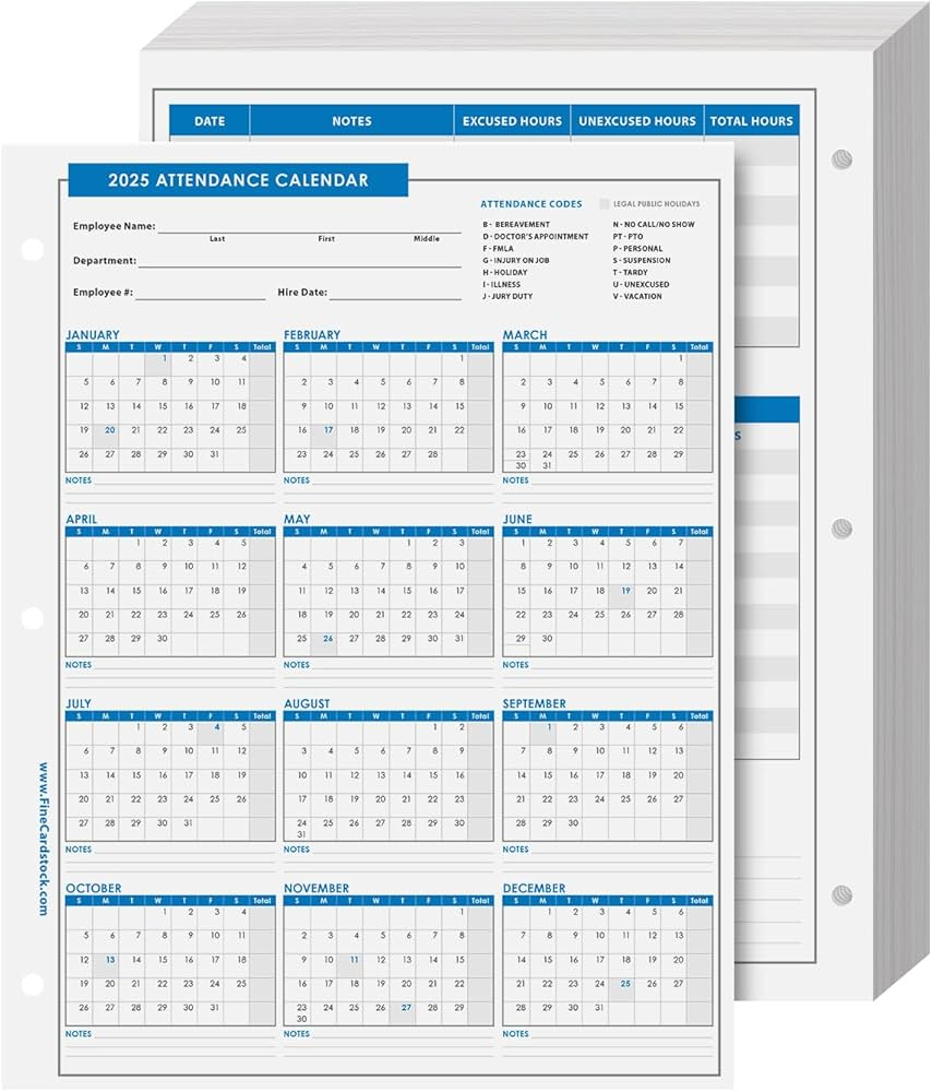 Free Printable Attendance Calendar 2025 Lita Sherri