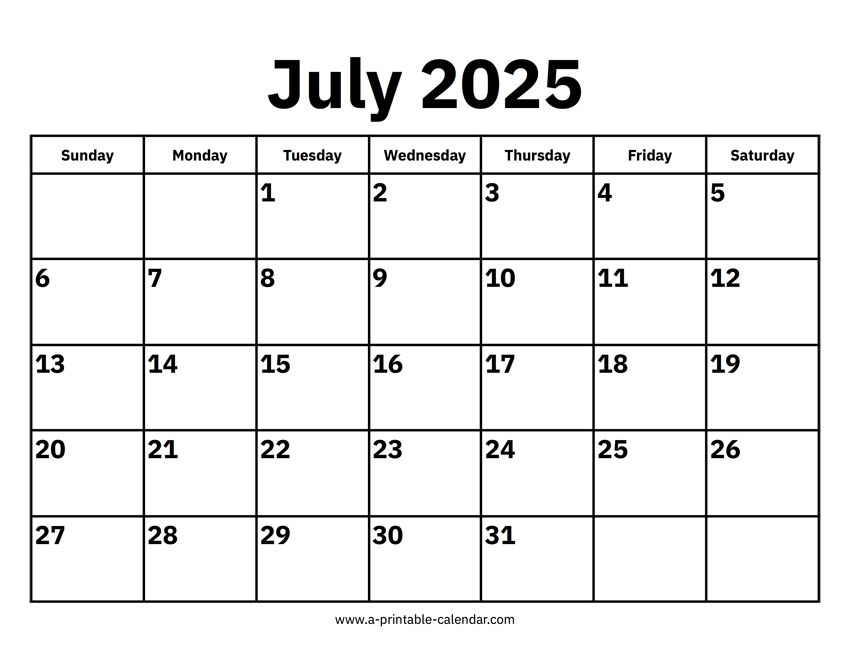 Free Printable July 2025 Calendar Printable Joseph K Brown