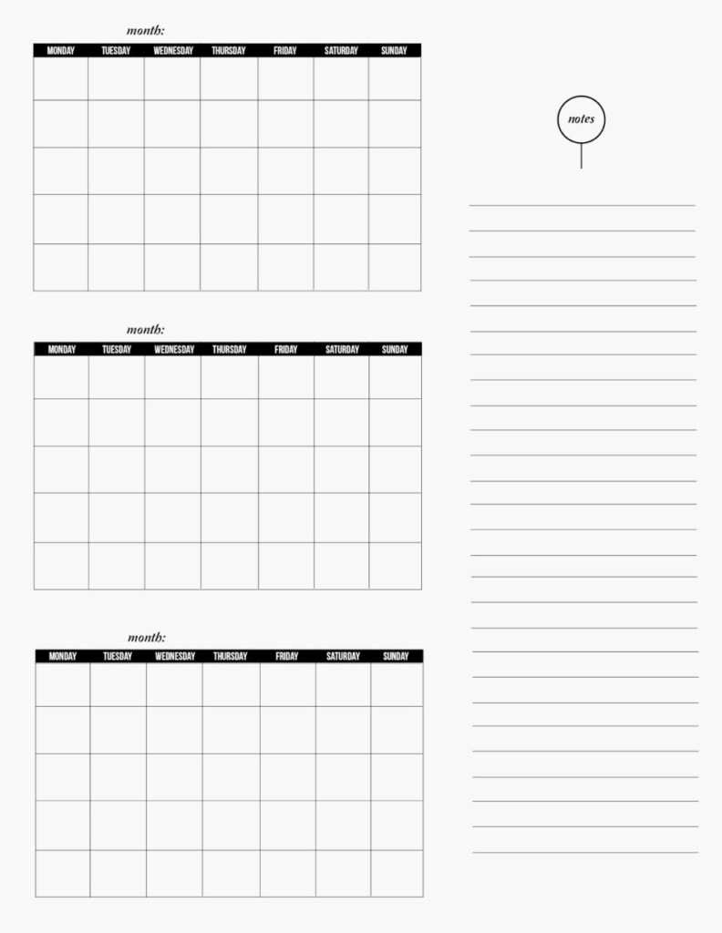 Free Printable Three Month Calendar Template Calendar Design