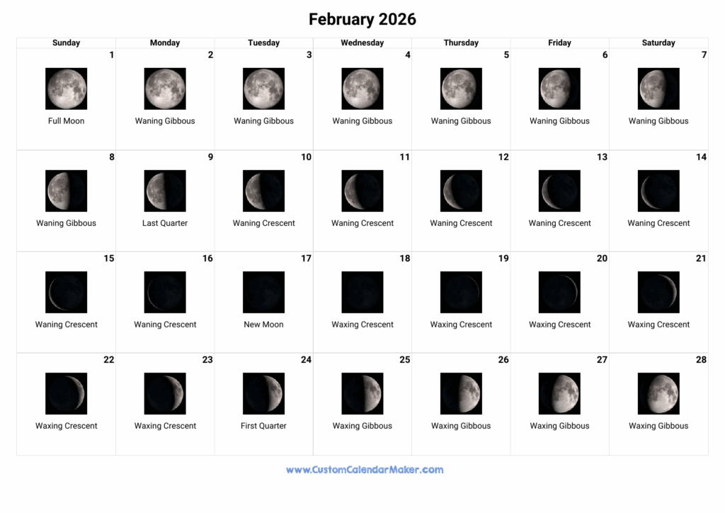 Full Moon Calendar 2025 2026 Printable Karon Iormina