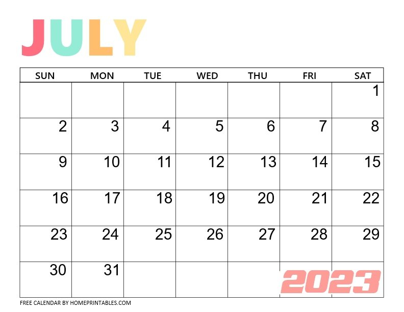 July 2023 Calendar Templates Free Download 