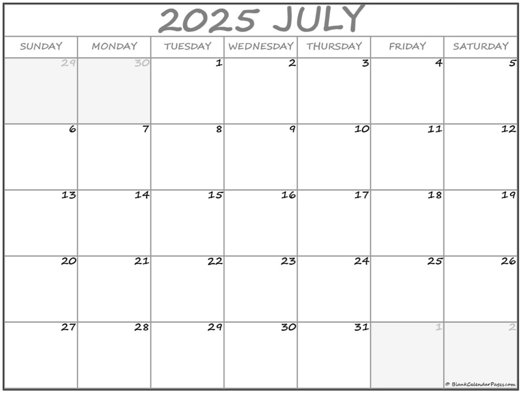July 2025 Calendar Free Printable Calendars