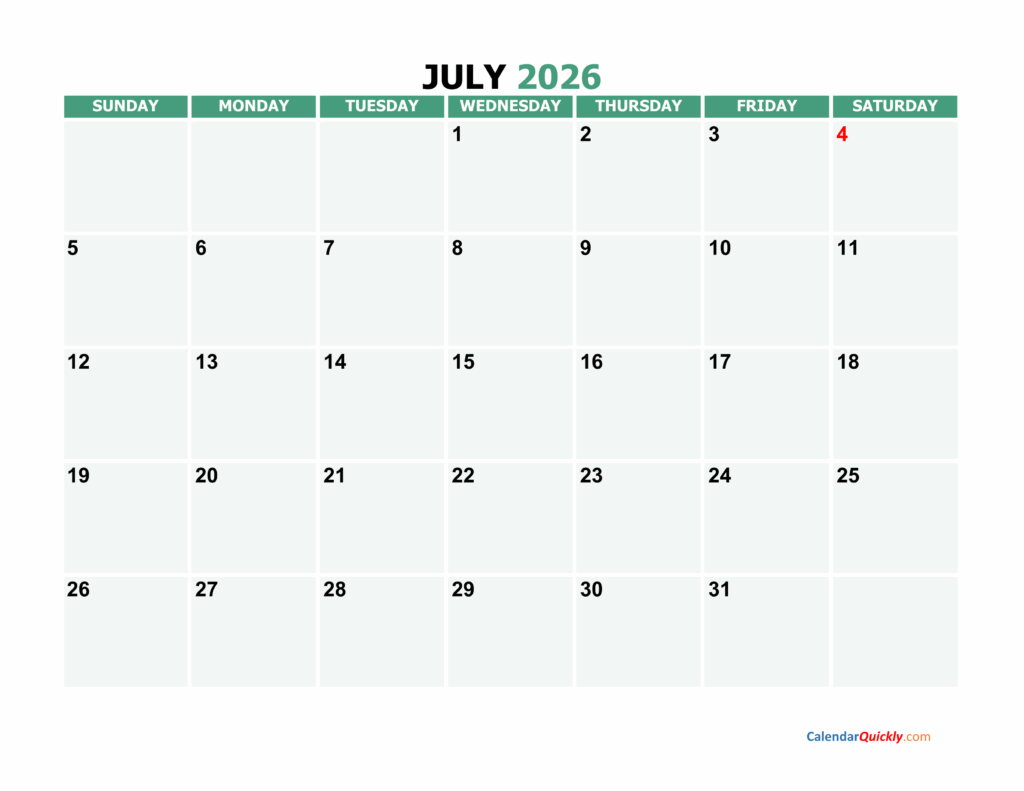 July 2026 Printable Calendar Calendar Quickly
