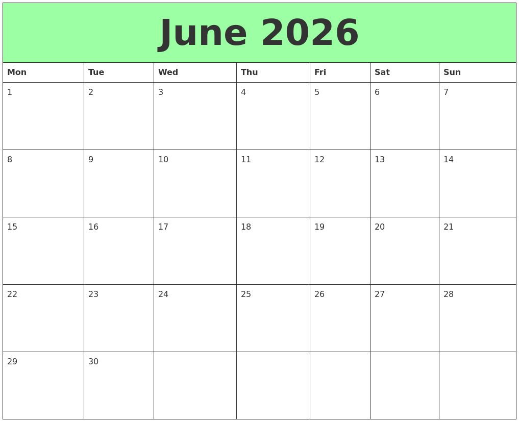 June 2026 Printable Calendars
