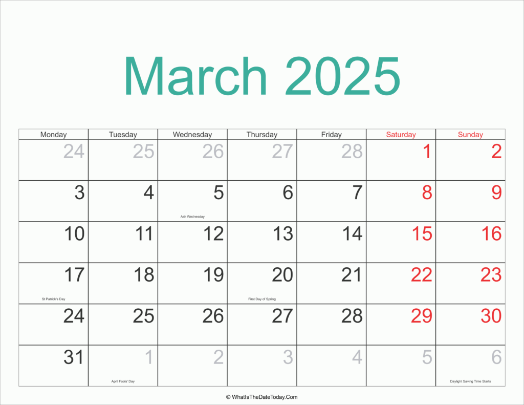 March 2025 Calendar Printable With Holidays 2025 Spectacular 