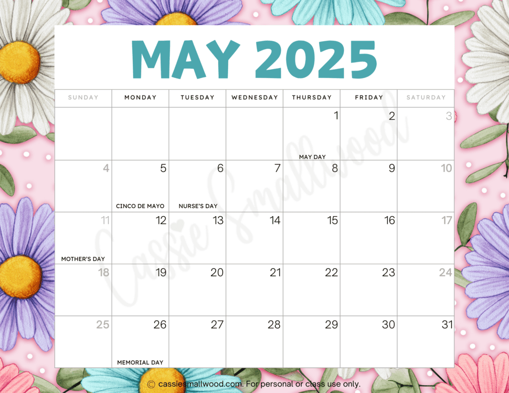 May 2025 Calendar With Holidays Cassie Smallwood