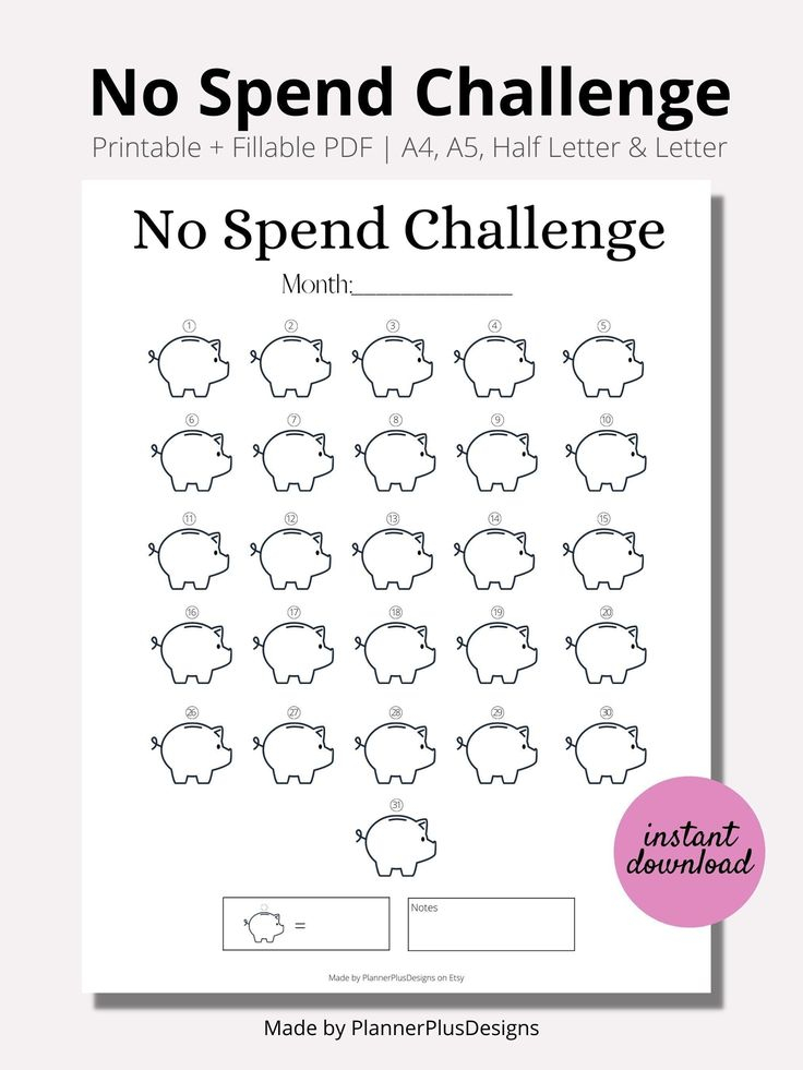 No Spend Challenge 1 Month No Spending Challenge Printable No Spend 