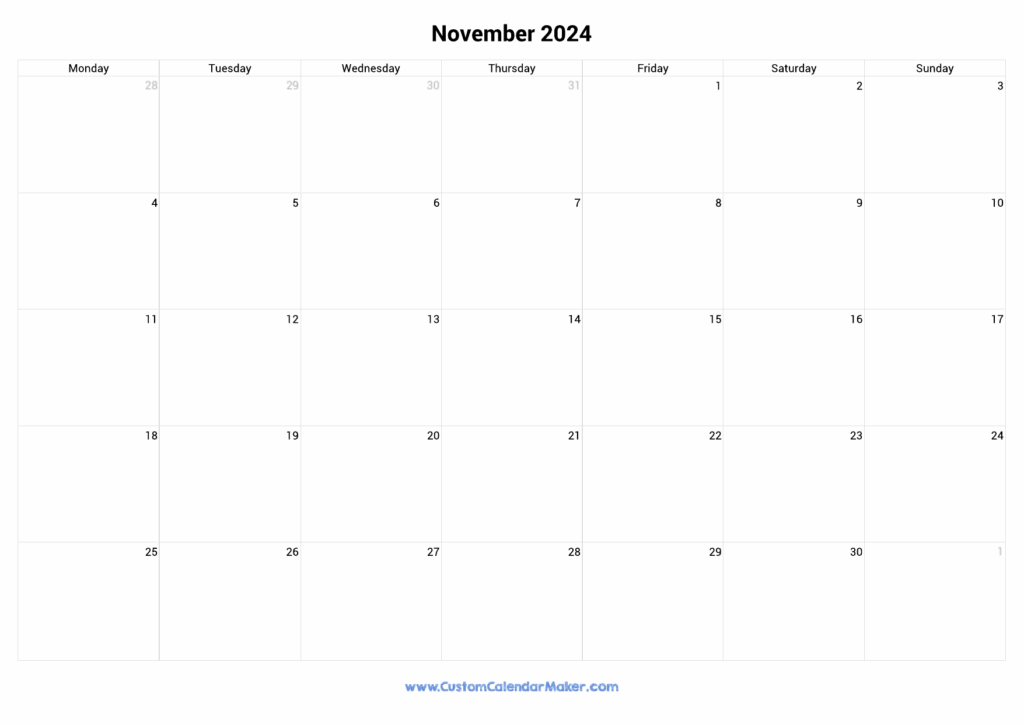 November 2025 Calendar Printable Monday Start Dahlia Rose
