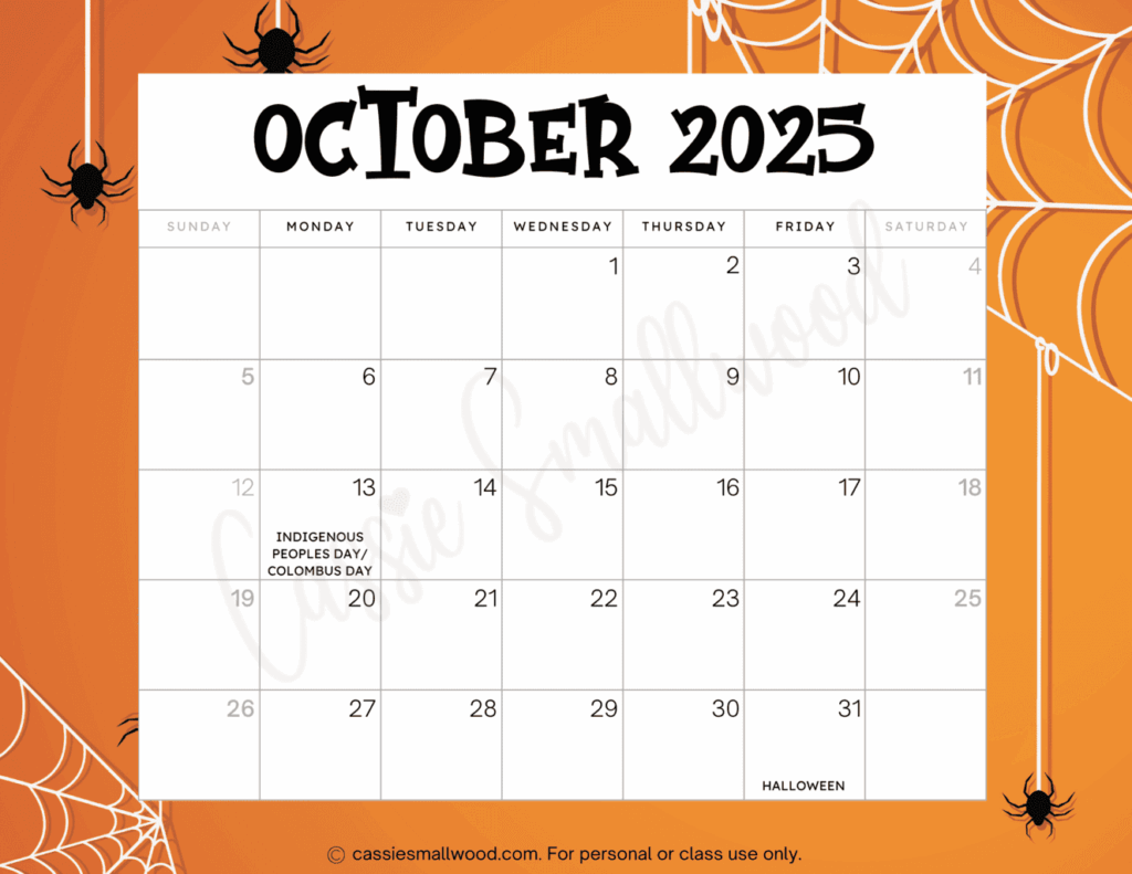 October 2025 Calendar With Holidays Cassie Smallwood