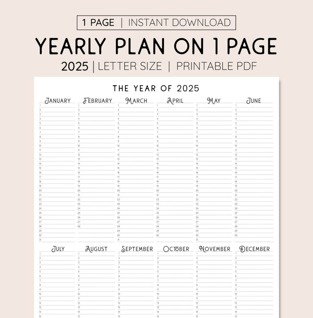 Printable Calendar 2025 At A Glance Glance Calendar Year Printable 